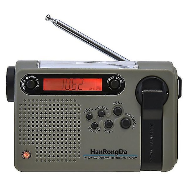 Solardriven handvevsradio nödradio dynamo AM/FM LED ficklampa nödladdare med 2000mAh powerbank för mobiltelefon