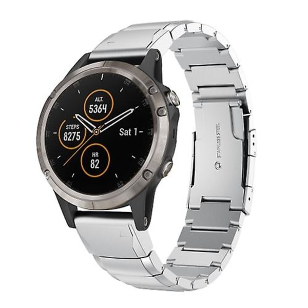 For Garmin Fenix ​​5 Plus 22mm Tortoise Shell rustfritt stål klokkebånd Sliver