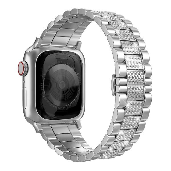 Metall diamantrem kompatibel for Apple Watch 49 mm 45 mm 44 mm 42 mm 41 mm 40 mm erstatningsarmbåndsrem for Iwatch 8 7 6 5 4 3se Silver For 38mm  40mm 41mm