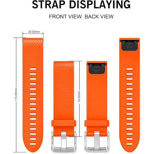 Udskiftningsrem til Fenix ​​5s Plus/fenix 6s Pro/fenix 7s/d2 Delta S Smartwatch (sølvspænde-mørkeblå) Orange