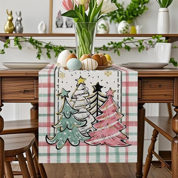 Julbordslöpare Vinter Köksbordsdekoration Rosa pläd/33x183cm