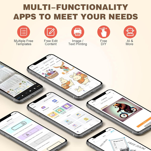 Mini-lämpötulostin, langaton tarratulostimen nauhalla, yhteensopiva iOS:n ja Androidin kanssa, valkoinen