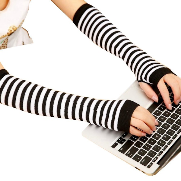 Damearmvarmere hansker vinter fingerløse lange hansker Solid varm julegave Black White