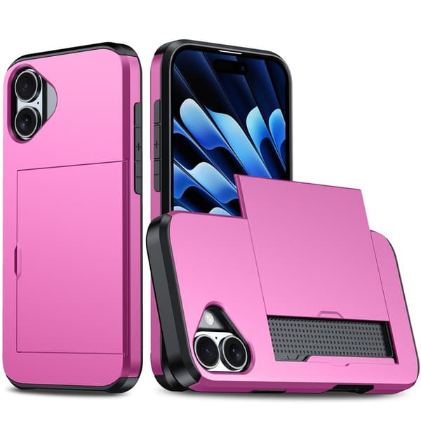 Deksel til iPhone 17, fallsikkert beskyttelsesdeksel med kortholder, Rosa