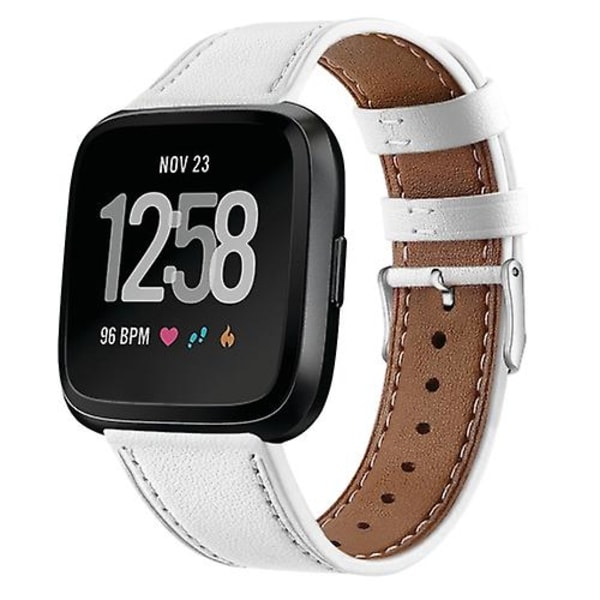 Til Fitbit Versa 2 / Fitbit Versa Lite læderurrem med rund halespænde White
