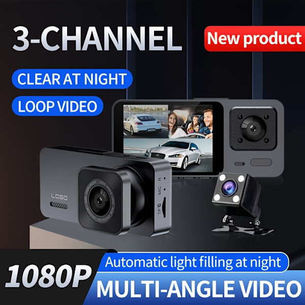 Camrea Bilkamera Optager 1080P Dash Cam med Klart Nattesyn, Loop Video, Multi-Vinkel Optagelse 2\" IPS Skærm