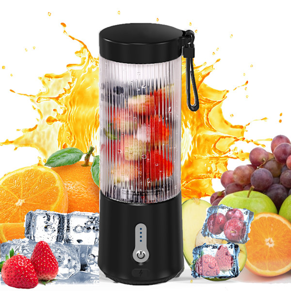 Bärbar mixer för shakes och smoothies med 6 blad svart