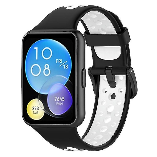 Dubbelsidig silikonersättningsarmband för Huawei Watch Fit 2/Watch Fit 2 Active Black White Style B