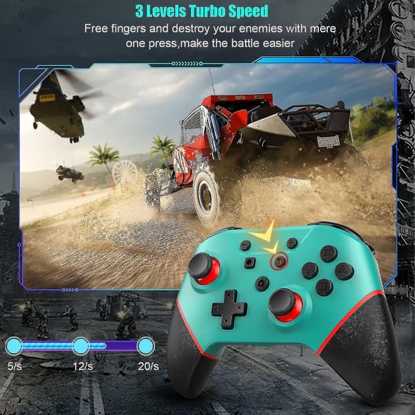 Chronus trådlös handkontroll kompatibel med Switch / Switch Lite, Bluetooth-handkontroll Switch Pro, Switch-handkontroll med uppladdningsbart batteri / Turbo