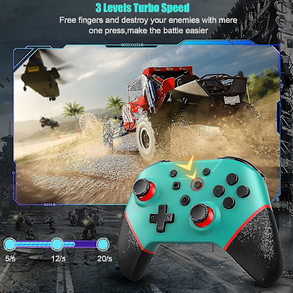 Chronus trådløs kontroller kompatibel med Switch / Switch Lite, Bluetooth-kontroller Switch Pro, Switch-kontroller med oppladbart batteri / Turbo
