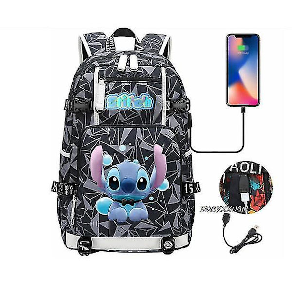 Lilo og Stitch Skolesekker Kapasitet Ryggsekker Gutter Jenter Usb Lading Reise Stor Bærbar PC Studenter Skolesekk Bagpack Dark Khaki