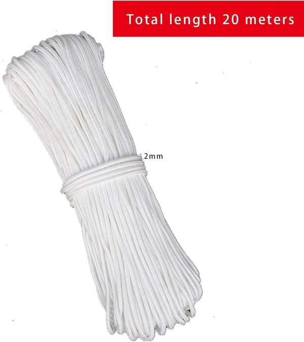 2 mm Romerskt gardinkabel, 20 m vit - nylon för bildhängning