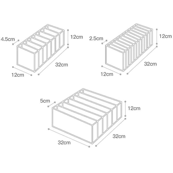 Underwear Organizer Skuffeopdeler, sæt med 3 inklusive 6+7+11 celler Black