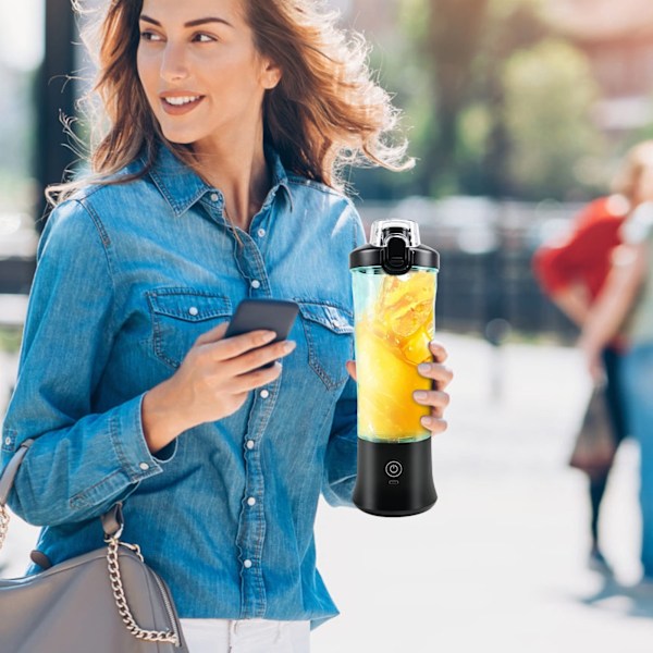 Bærbar blender USB genopladelig med 600 ml personlig juicer kop sort
