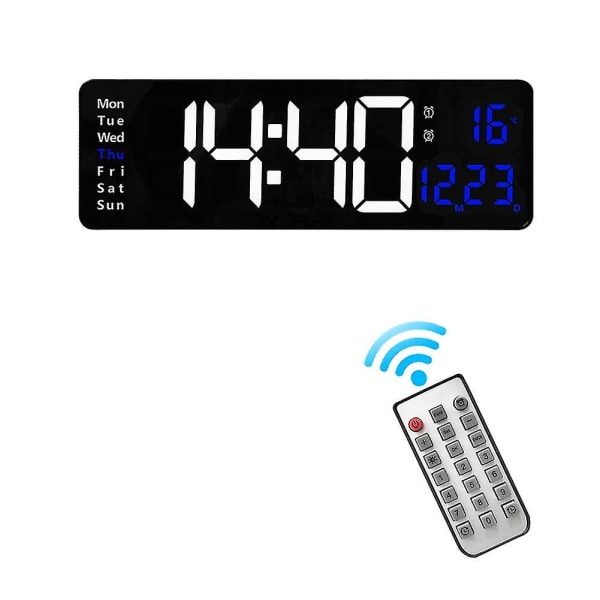 Wall-mounted Digital Wall Clock Remote Control Temp Date Week Display Power Off Memory Table Clock