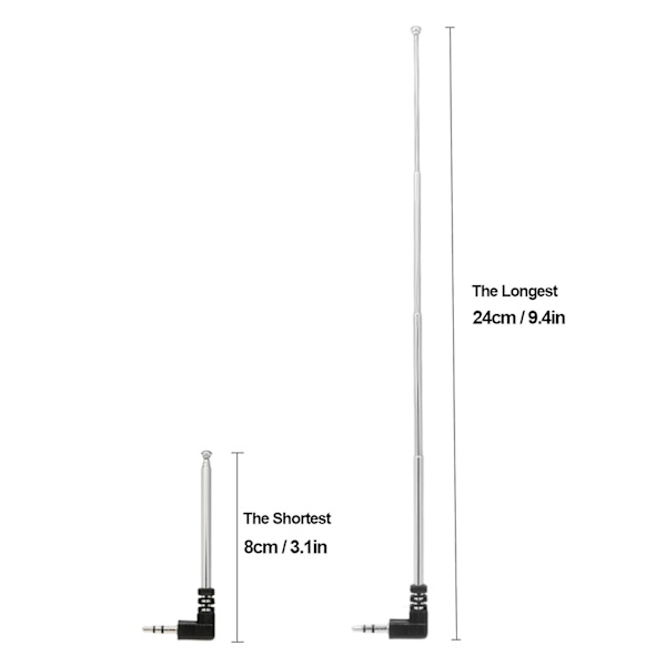 Fm-radioantenne 3,5 mm udtrækkelig antenne 4 sektioner L-formet 240 mm antenne