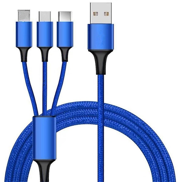 1,2 m:n monikäyttöinen latauskaapeli 3A, 3-in-1 USB-latausjohto puhelimeen/tyyppi C