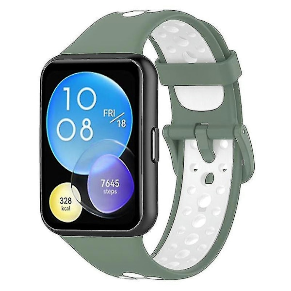 Huawei Watch Fit 2/Watch Fit 2 Active -kaksoiskellon silikoninen rannekorun vaihtoranneke Light Green White Style A