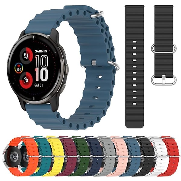 Til Garmin Venu 2 Plus 20 mm Ocean Style Silikone ensfarvet urbånd White
