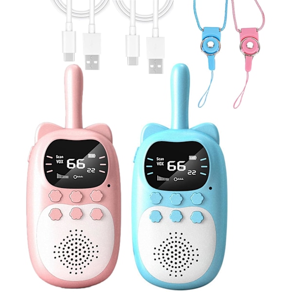 Walkie Talkies for Kids Lang rekkevidde med lommelykt for utendørs campingspill (blå+rosa)
