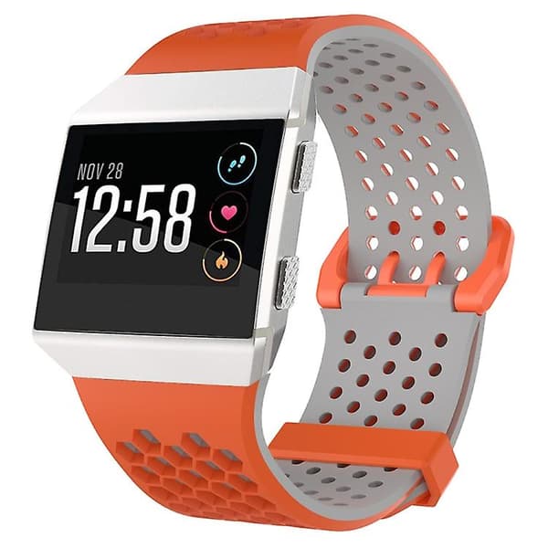 For Fitbit Ionic Tofarget silikonklokkerem med spenne Orange - Grey