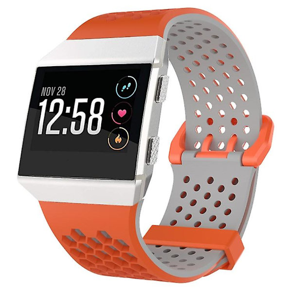 Til Fitbit Ionic Tofarvet silikoneurrem med spænde Orange - Grey
