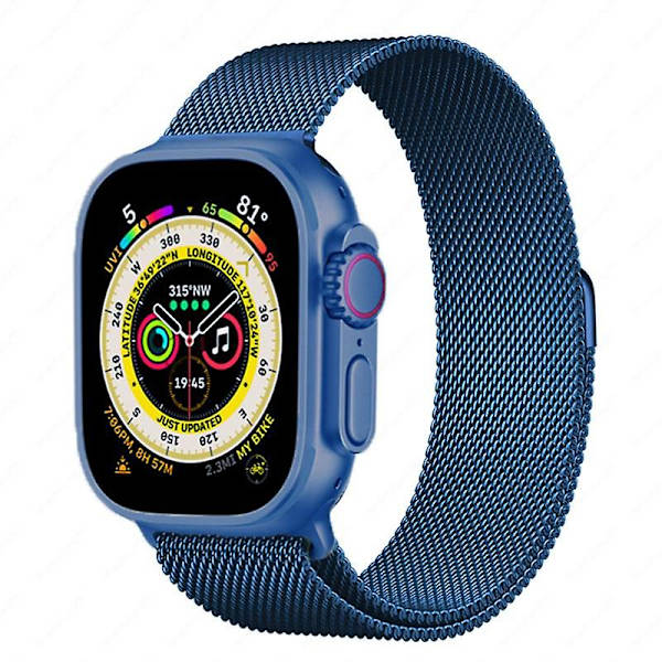 Metalrem til Apple Watch 8 7 45 mm 41 mm Ultra 49 mm åndbart Milanese erstatningsbånd til Iwatch 6 5 4 3 2 Se 44 ​​mm 42 mm 40 mm Blue For 38mm 40mm 41mm