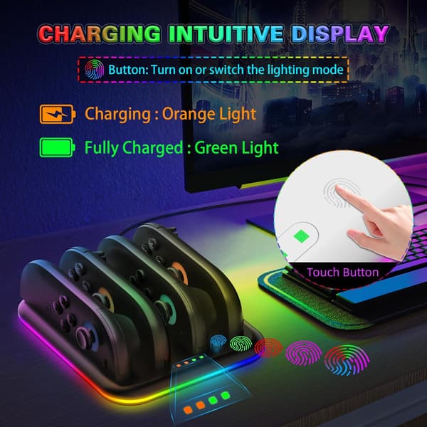 4-i-1-lader for Switch 2 Joy Con-ladestasjon med LED-indikator, hvit