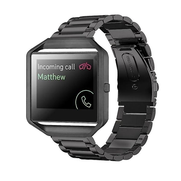 Til Fitbit Blaze metalramme sommerfuglespænde tre perler i rustfrit stål metalurbånd black