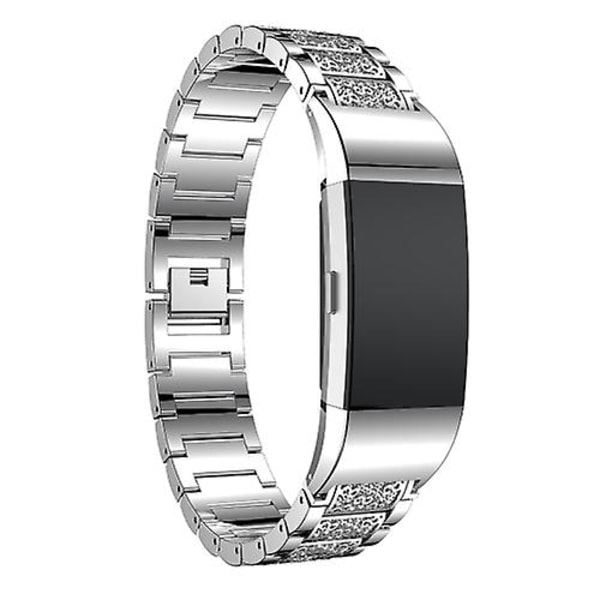 Diamantbesat urrem i massivt rustfrit stål til Fitbit Charge 2 Silver