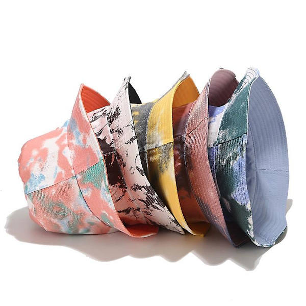 Vuxen Bucket Hat Fisherman Hat Vändbar Fiskehatt Färgglada Graffiti Kepsar Hip Hop Creative Tie Dye hatt Grey