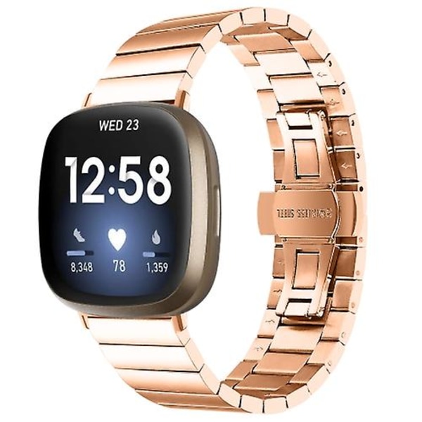 Til Fitbit Versa 4 / Sense 2 Universal Butterfly Buckle Metal Watch Band Rose Gold