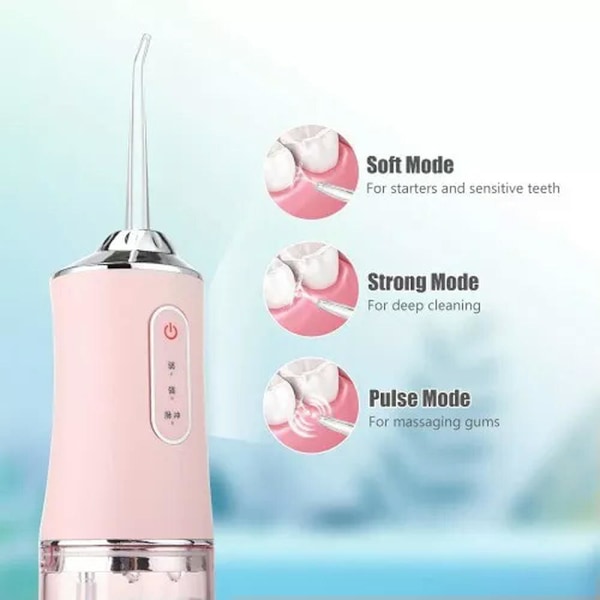 Oral IrrigatorWater Jet Floss 4 Jet Tip 220Ml 3 Modes Pink