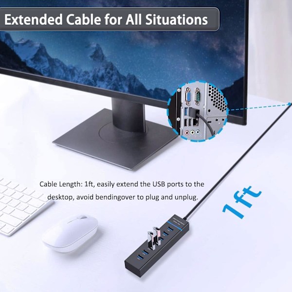 7-porters USB 3.0 Hub-utvider for stasjonære og bærbare datamaskiner adapter