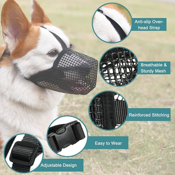 Hundnosparti med justerbara remmar, mjukt mesh nosparti för små medelstora hundar Black XS