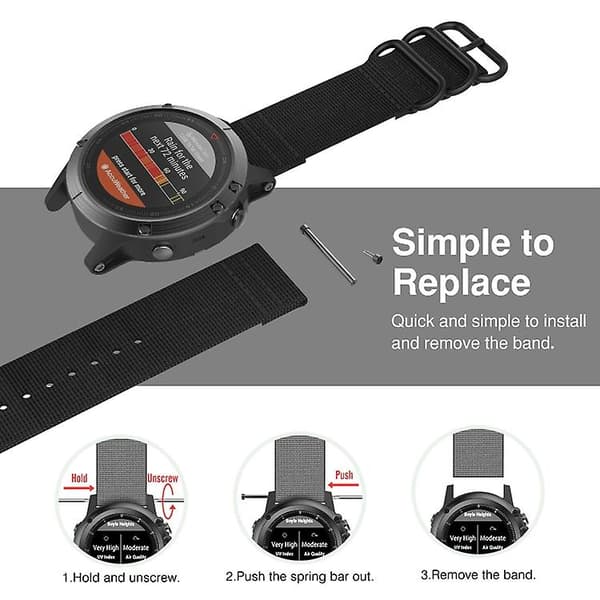 For Garmin Fenix ​​5s 20 mm tre-rings nylon klokkerem Black