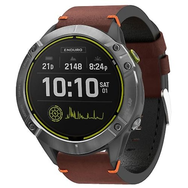 Til Garmin Enduro 26mm Læder Sutur Stål Spænde Urbånd Coffee