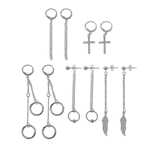 Korea Smycken Kpop Hip Hop Punk Titan Stål Tofs Kedja Drop Earring Kit 3