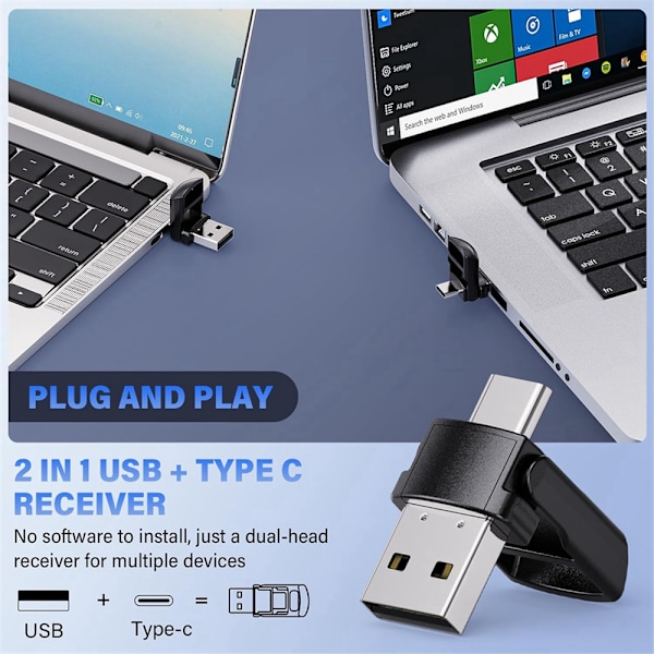 Presentasjonsklikker 2-i-1 USB/Type C oppladbar