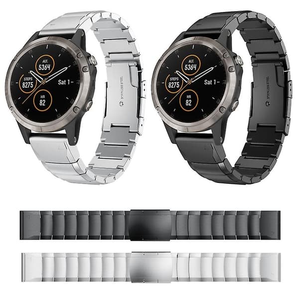 For Garmin Fenix ​​5 Plus 22mm Tortoise Shell rustfritt stål klokkebånd Black