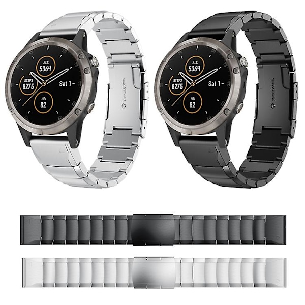 Til Garmin Fenix ​​5 Plus 22mm Tortoise Shell rustfrit stål urbånd Black