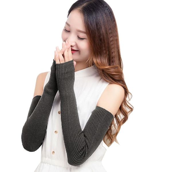 Varme Fingerless Handsker Vinter vanter Strikket Half Finger Manchet Handsker Lang Damer Dark Gray L