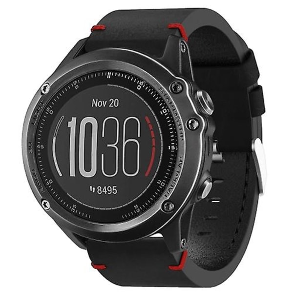 Til Garmin Fenix ​​3 26mm læder sutur stålspænde urbånd Black