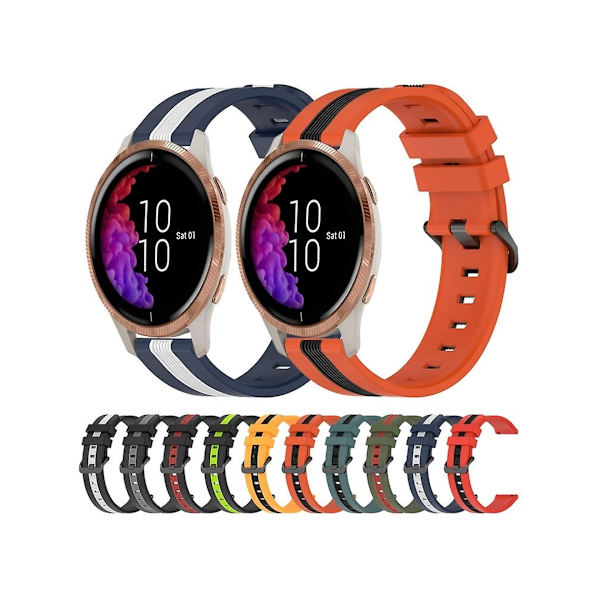 Rem for Garmin Venu 20Mm To-farget Vertikal Silikonklokke Rem Oransje-Svart