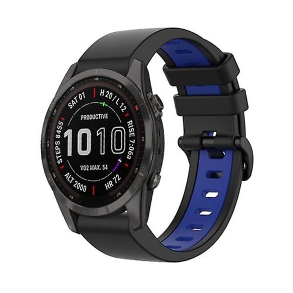 For Garmin Fenix ​​7s Sapphire Solar 22mm Silikon Sports To-farget klokkebånd Black-Blue