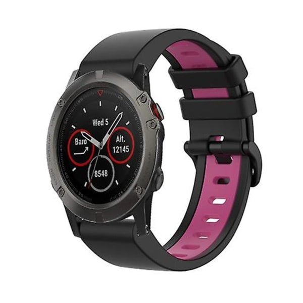 For Garmin Fenix ​​5x 26 mm silikon sportsklokkerem i to farger Black-Pink