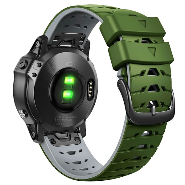 22mm silikonihihna Garmin Fenix 7 -kellolle Army Green Grey