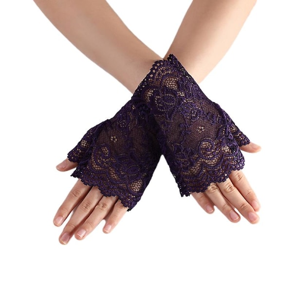 Kvinnor ihåliga handskar Bröllopsfest Brudvantar Sheer Mesh fingerlösa handskar Purple