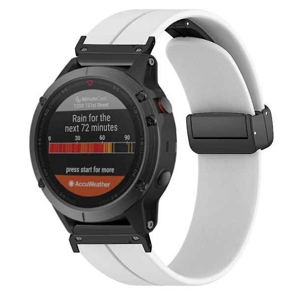 Til Garmin Fenix 7 / 6 / 5 22mm håndledsrem Fleksibelt silikoneur med magnetisk spænde White