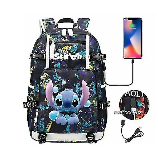 Lilo og Stitch Skole Tasker Kapacitet Rygsække Drenge Piger Usb Opladning Rejse Stor Laptop College Studerende Skole Taske Rygsæk photo color3